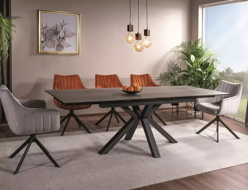 Scaun rotativ tapitat cu Catifea Portocaliu cinnamon cu picioare din Metal Negru H86xL61xA58cm Azalia