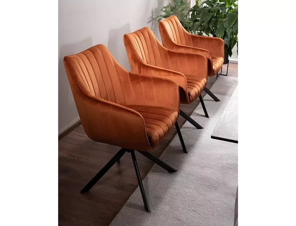 Scaun rotativ tapitat cu Catifea Portocaliu cinnamon cu picioare din Metal Negru H86xL61xA58cm Azalia