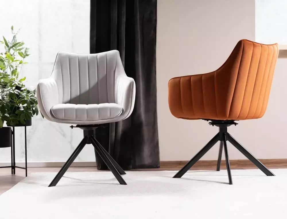 Scaun rotativ tapitat cu Catifea Portocaliu cinnamon cu picioare din Metal Negru H86xL61xA58cm Azalia