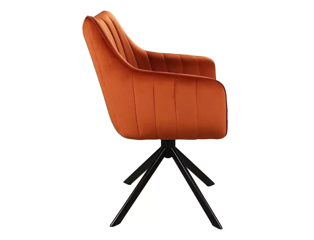 Scaun rotativ tapitat cu Catifea Portocaliu cinnamon cu picioare din Metal Negru H86xL61xA58cm Azalia
