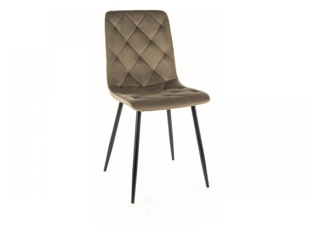 Set 2 Scaune tapitate cu Catifea Verde masliniu cu picioare din Metal Negru H91xL45xA52cm Jerry