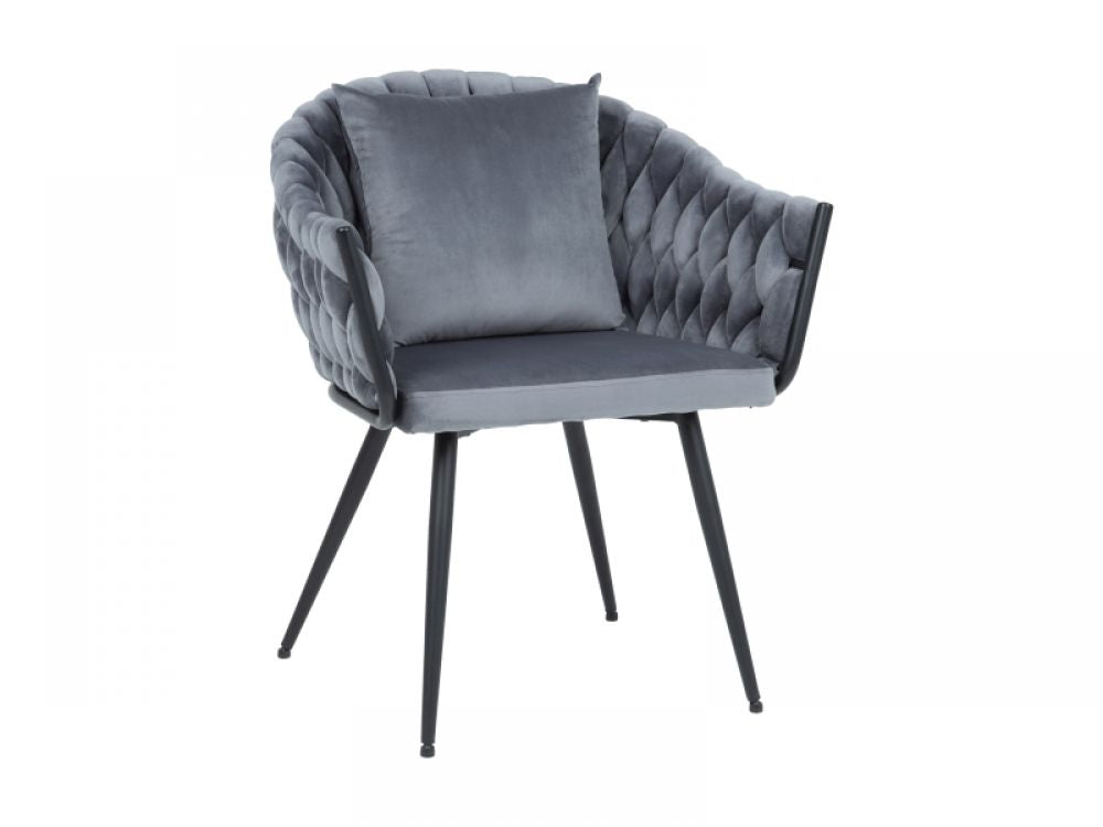 Scaun tapitat cu Catifea Gri cu picioare din Metal Negru H86xL62xA63cm Nuvo