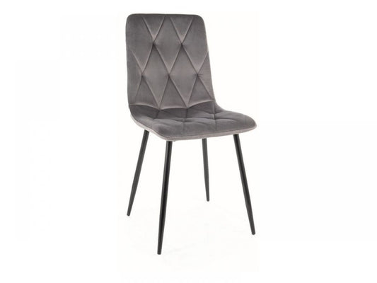 Set 2 Scaune tapitate cu Catifea Gri cu picioare din Metal Negru H91xL45xA52cm Tom