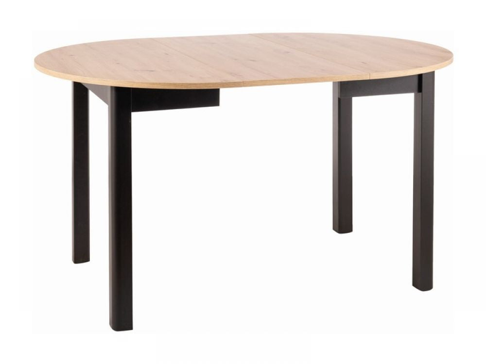 Masa extensibila cu blat din PAL nuanta stejar artizanal cu picioare din PAL Negru L102-144cm Dante