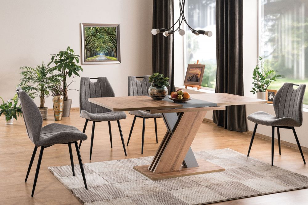 Masa extensibila cu blat si picioare din PAL nuanta stejar wotan si Gri antracit L140-180cm Exel