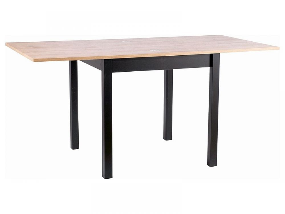 Masa extensibila cu blat din PAL nuanta stejar artizanal si picioare din PAL Negru L80-160cm Flip