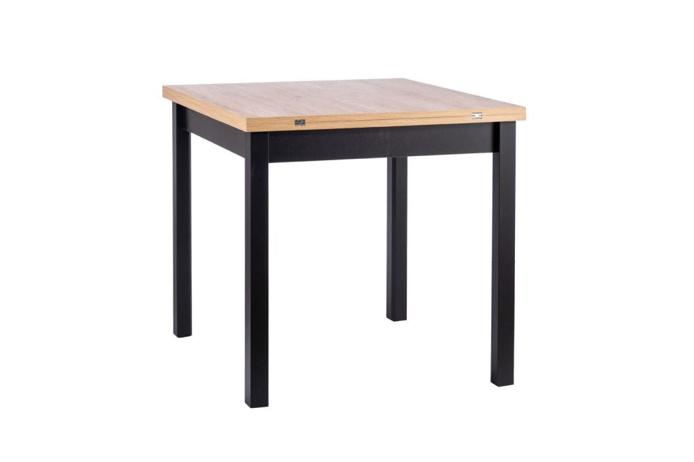 Masa extensibila cu blat din PAL nuanta stejar artizanal si picioare din PAL Negru L80-160cm Flip