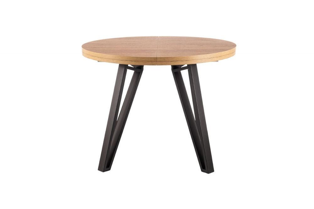 Masa rotunda extensibila cu blat din PAL nuanta stejar artizanal cu picioare din Metal Negru L100-168cm Galaxy