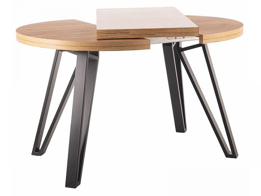 Masa rotunda extensibila cu blat din PAL nuanta stejar artizanal cu picioare din Metal Negru L100-168cm Galaxy