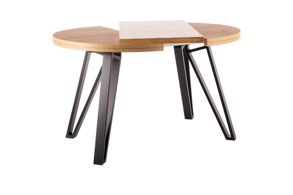 Masa rotunda extensibila cu blat din PAL nuanta stejar artizanal cu picioare din Metal Negru L100-168cm Galaxy