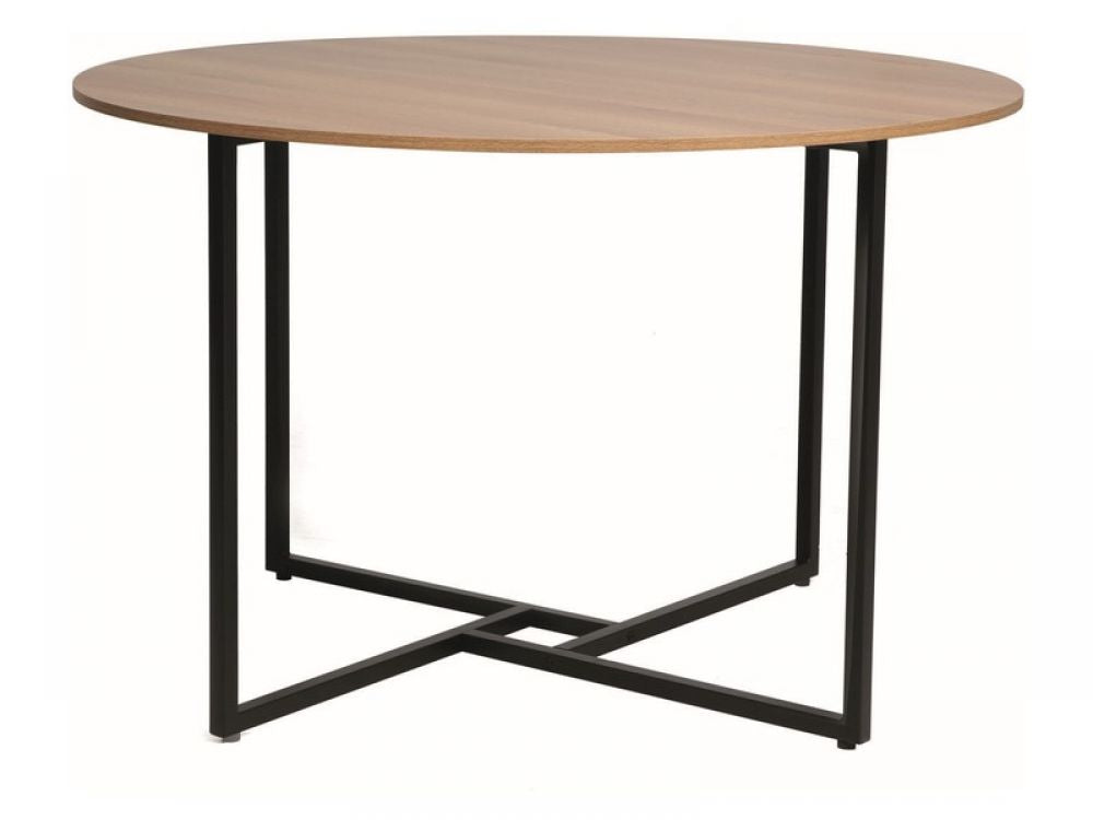 Masa rotunda cu blat din PAL nuanta Stejar artizanal cu picioare din Metal Negru D120xH76cm Alto