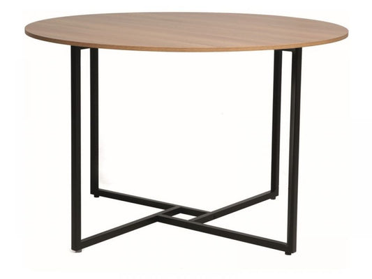 Masa rotunda cu blat din PAL nuanta Stejar artizanal cu picioare din Metal Negru D120xH76cm Alto