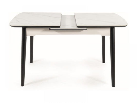 Masa extensibila cu blat din Ceramica cu efect de marmura Alb cu picioare din Metal Negru L120-160cm Apollo