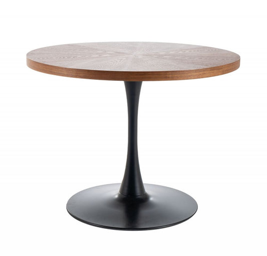 Masa rotunda cu blat din MDF cu furnir din lemn de nuc si picioare din Metal Negru D100xH76cm Amadeo