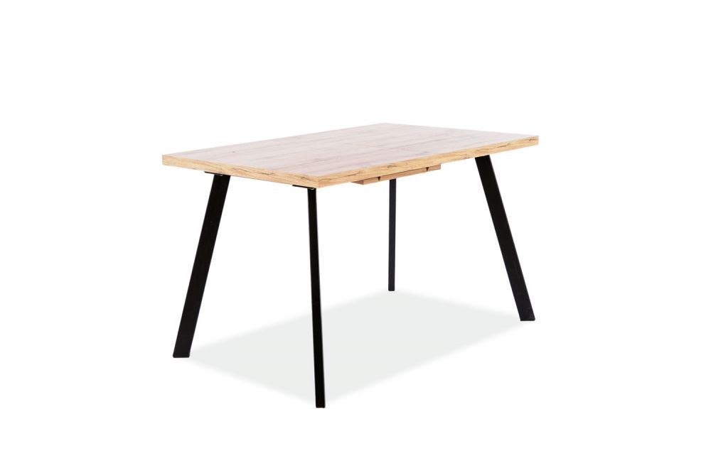 Masa extensibila cu blat din MDF furniruit nuanta Stejar artizanal cu picioare din Metal Negru L120-160cm Brick