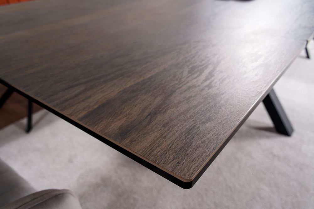 Masa extensibila cu blat din Sticla securizata cu efect de lemn cu picioare din Metal Negru L160x240cm Columbus