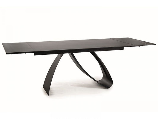 Masa extensibila cu blat din Sticla securizata cu efect de marmura cu picioare din Metal Negru L160x240cm Diuna