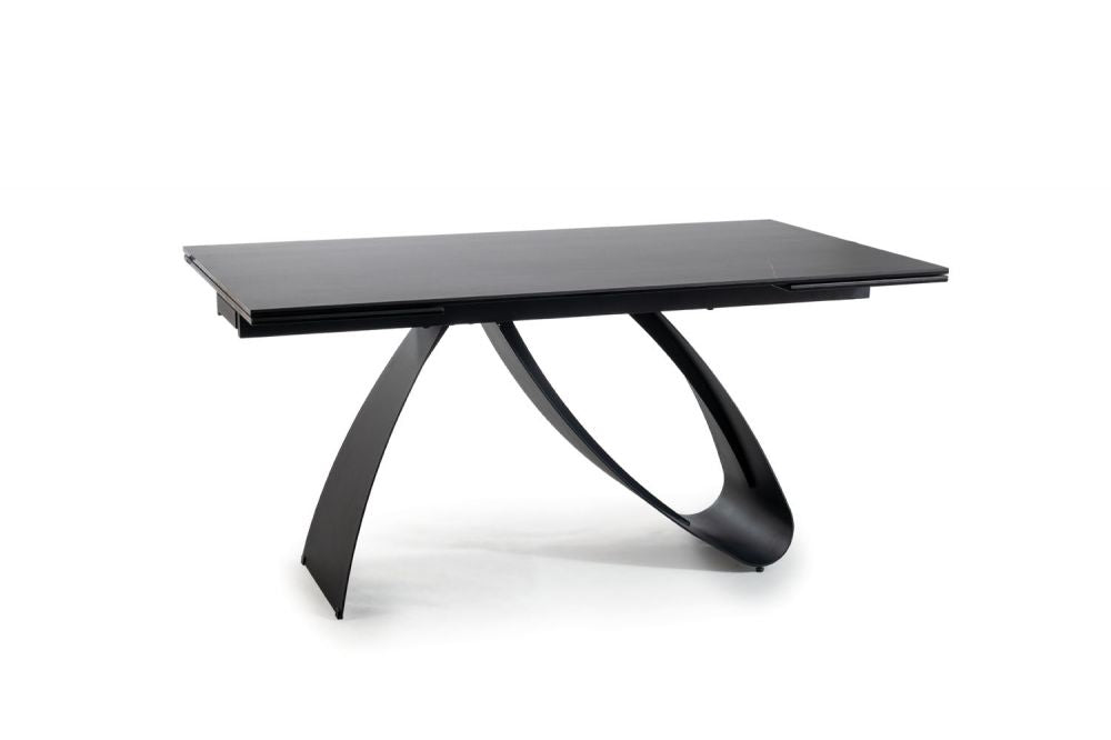 Masa extensibila cu blat din Sticla securizata cu efect de marmura cu picioare din Metal Negru L160x240cm Diuna