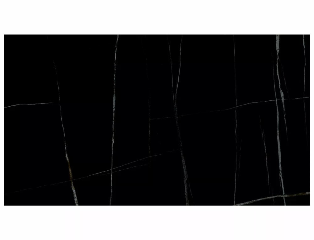 Masa extensibila cu blat din Sticla securizata cu efect de marmura cu picioare din Metal Negru L160x240cm Diuna
