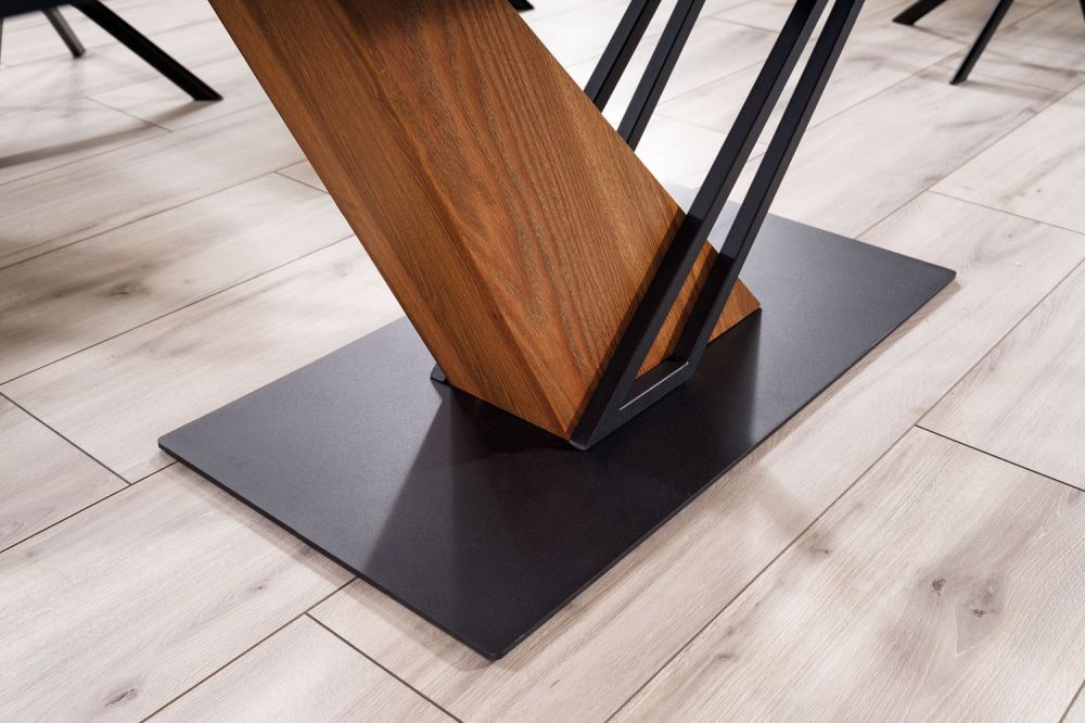 Masa extensibila cu blat din Ceramica cu efect de marmura Negru cu baza din Metal Negru si MDF furniruit L180-240cm Genesis