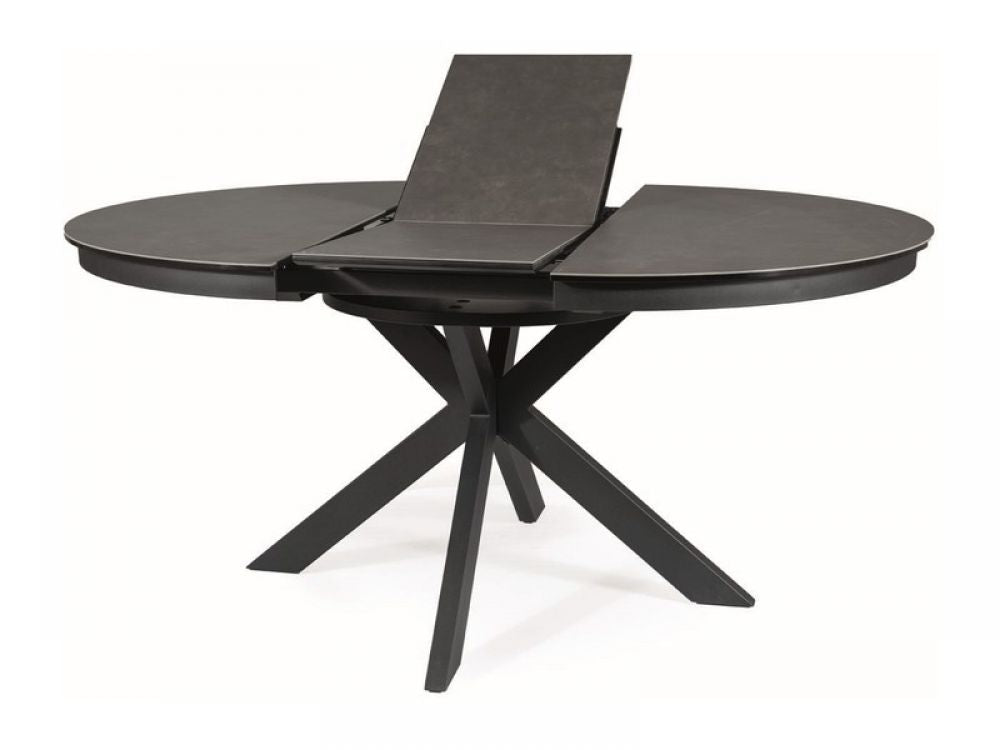 Masa rotunda extensibila cu blat din Sticla securizata Gri cu picioare din Metal Negru L120-160cm