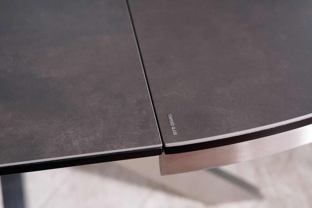 Masa rotunda extensibila cu blat din Sticla securizata Gri cu picioare din Metal Negru L120-160cm