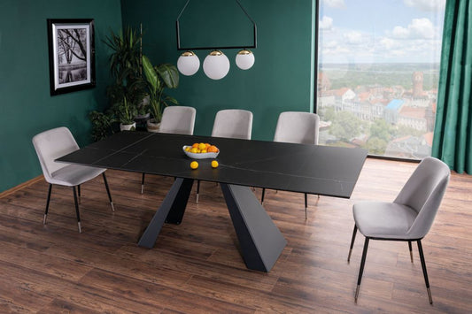 Masa extensibila cu blat din Sticla securizata Negru cu picioare din Metal Negru L160x240cm Salvadore