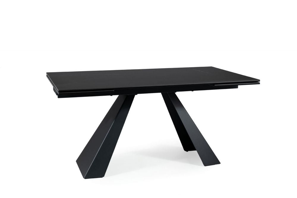 Masa extensibila cu blat din Sticla securizata Negru cu picioare din Metal Negru L160x240cm Salvadore
