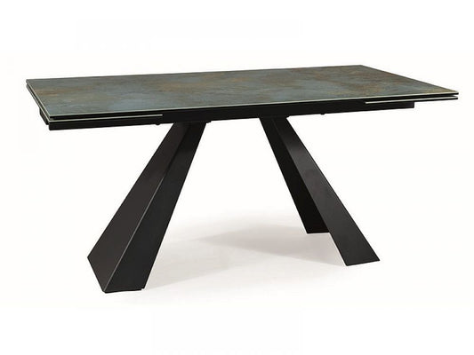 Masa extensibila cu blat din Sticla securizata Turcoaz cu picioare din Metal Negru L160x240cm Salvadore