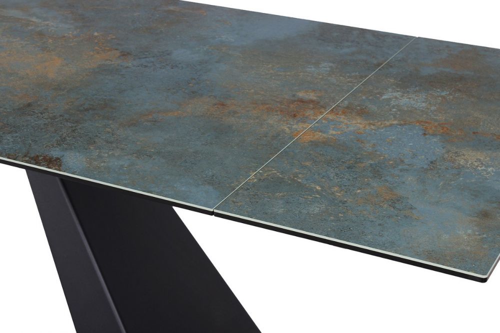 Masa extensibila cu blat din Sticla securizata Turcoaz cu picioare din Metal Negru L160x240cm Salvadore
