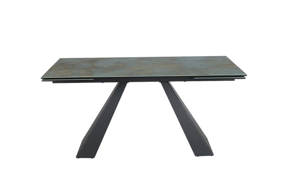 Masa extensibila cu blat din Sticla securizata Turcoaz cu picioare din Metal Negru L160x240cm Salvadore