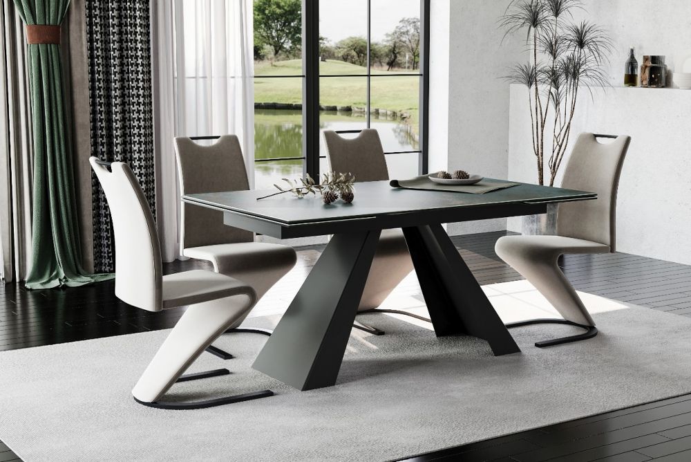 Masa extensibila cu blat din Sticla securizata Turcoaz cu picioare din Metal Negru L160x240cm Salvadore