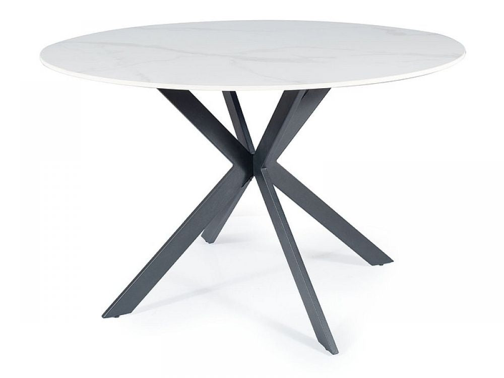 Masa rotunda cu blat din Ceramica cu efect de marmura Alba cu picioare din Metal Negru D120x76cm Talia