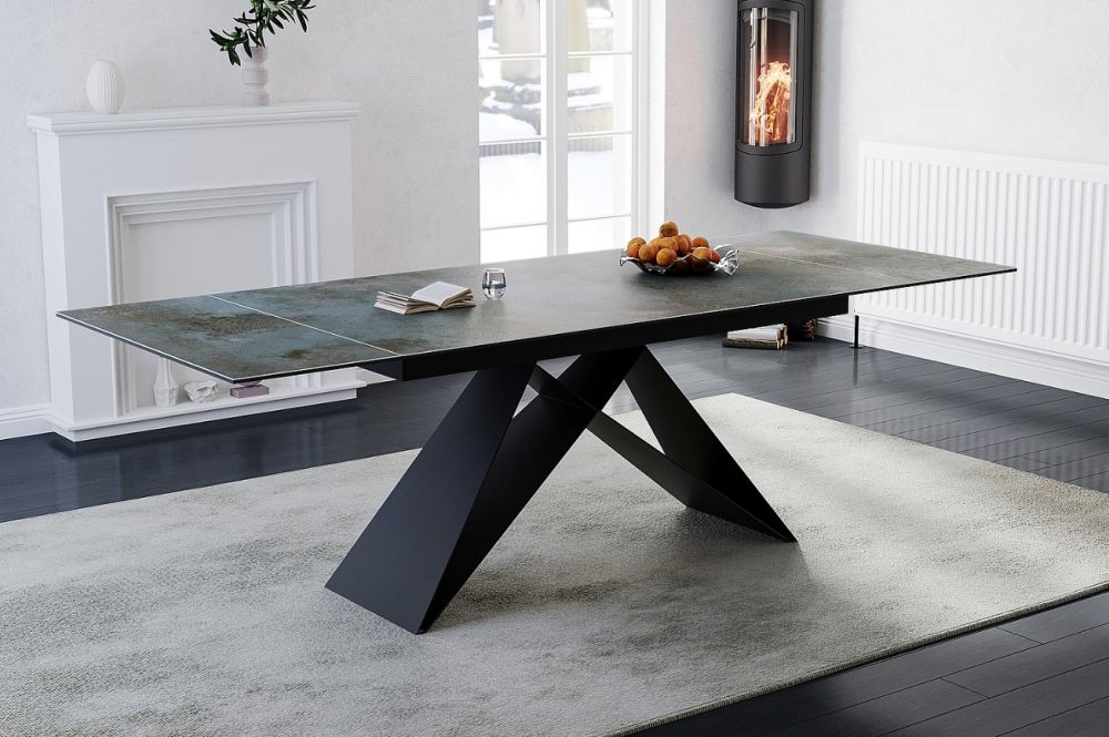 Masa extensibila cu blat din Sticla securizata Turcoaz cu picioare din Metal Negru L160x240cm Westin