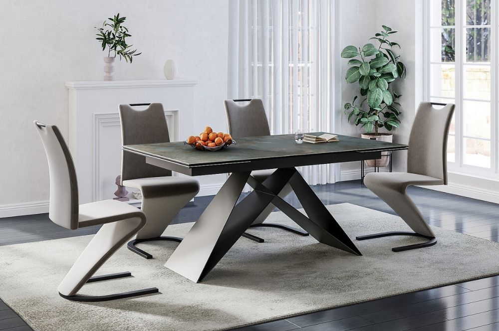 Masa extensibila cu blat din Sticla securizata Turcoaz cu picioare din Metal Negru L160x240cm Westin