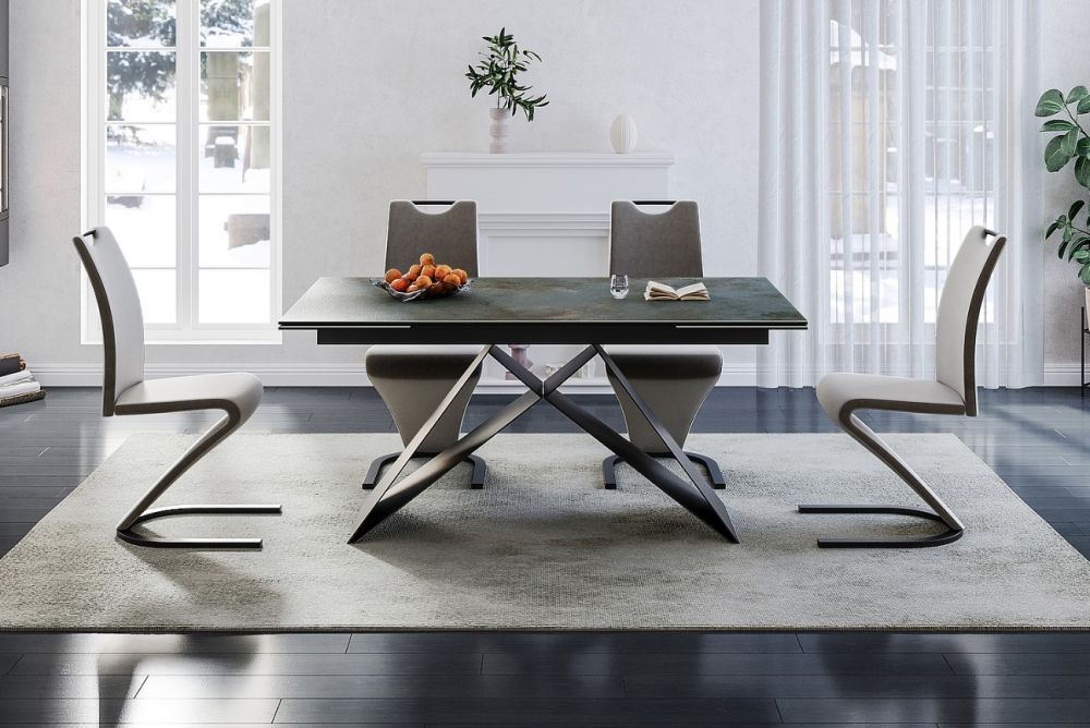 Masa extensibila cu blat din Sticla securizata Turcoaz cu picioare din Metal Negru L160x240cm Westin