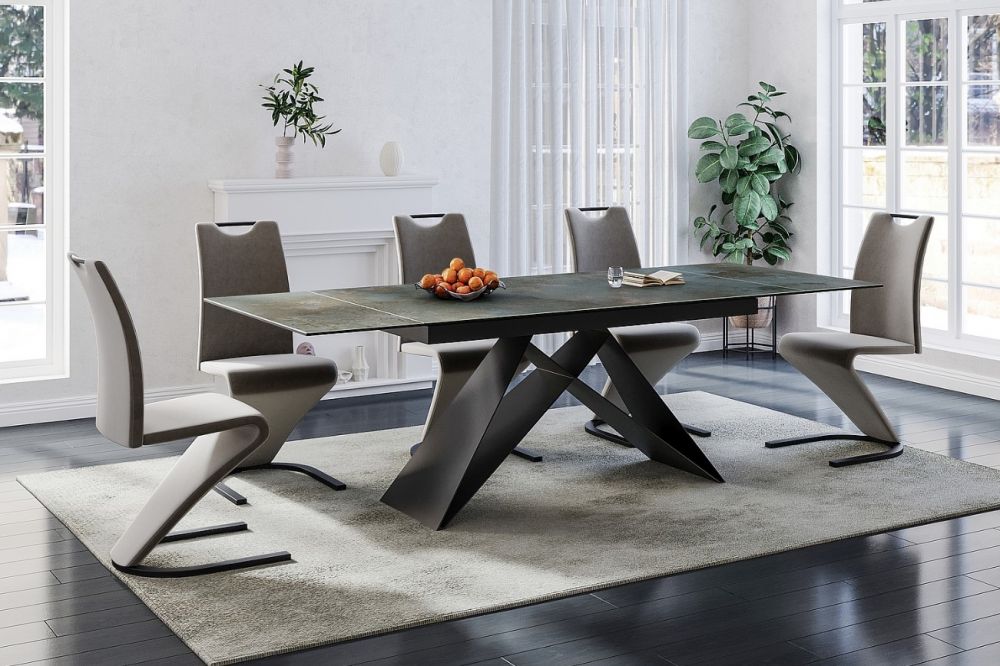 Masa extensibila cu blat din Sticla securizata Turcoaz cu picioare din Metal Negru L160x240cm Westin