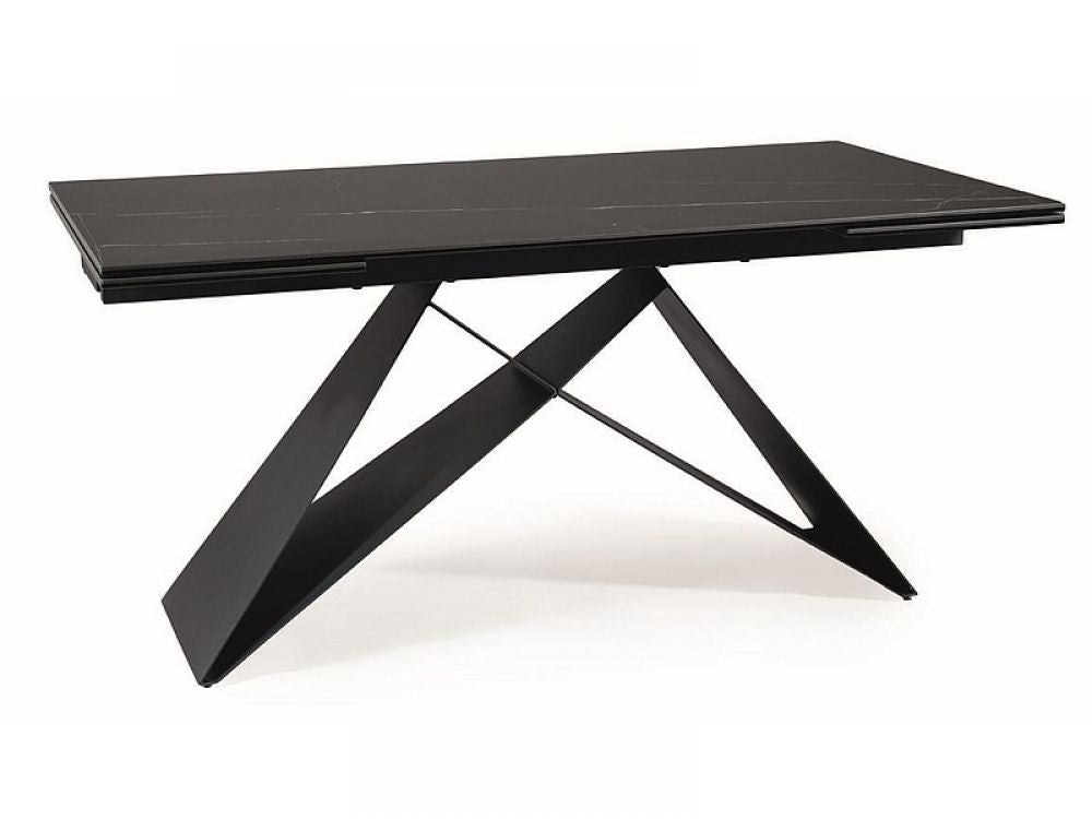 Masa extensibila cu blat din Sticla securizata+Ceramica Negru cu picioare din Metal Negru L160x240cm Westin