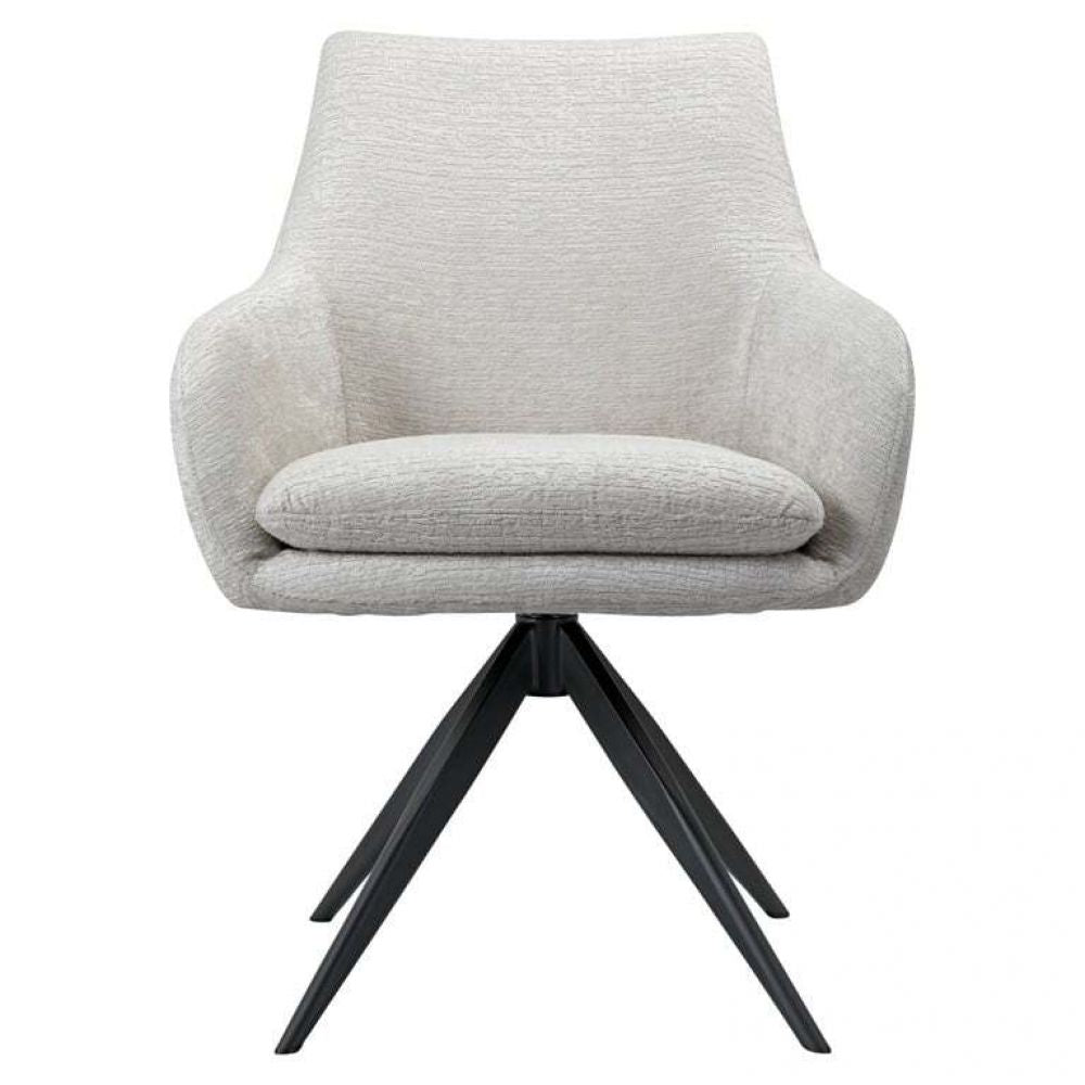 Scaun pivotant tapitat cu Stofa Crem cu picioare din Metal Negru H88xL64xA67cm Lisonne Richmond Interiors