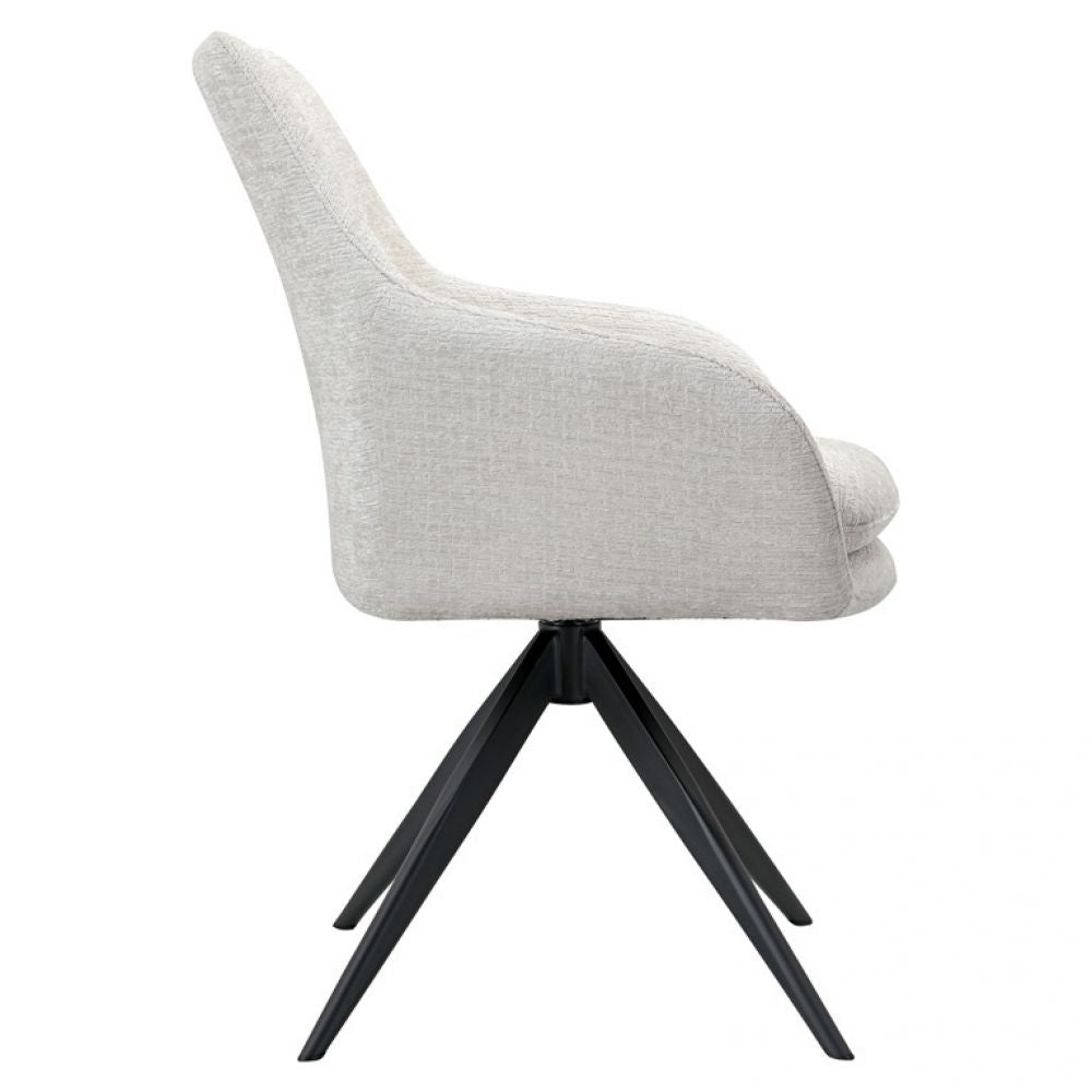 Scaun pivotant tapitat cu Stofa Crem cu picioare din Metal Negru H88xL64xA67cm Lisonne Richmond Interiors