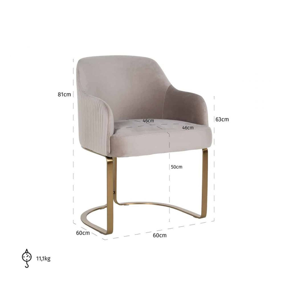 Scaun tapitat cu Catifea Bej cu picioare din Metal Auriu H81xL60xA60cm Hadley Richmond Interiors