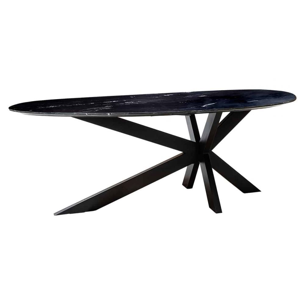 Masa Asimetrica de 8-10 persoane din Marmura Negru si Metal Negru L220xH76cm Trocadero Richmond Interiors