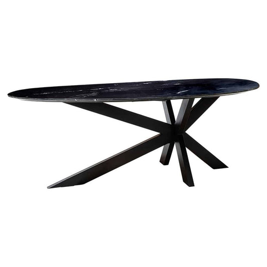 Masa Asimetrica de 8-10 persoane din Marmura Negru si Metal Negru L220xH76cm Trocadero Richmond Interiors