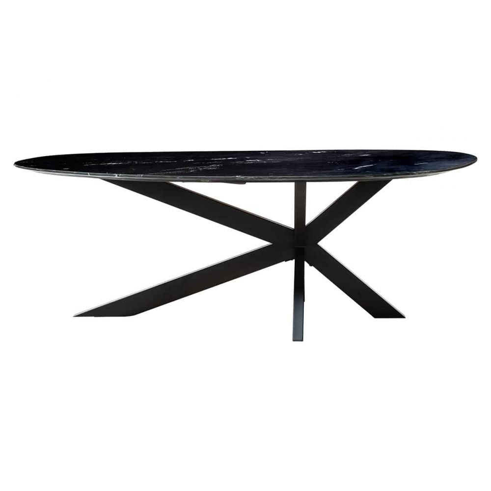Masa Asimetrica de 8-10 persoane din Marmura Negru si Metal Negru L220xH76cm Trocadero Richmond Interiors