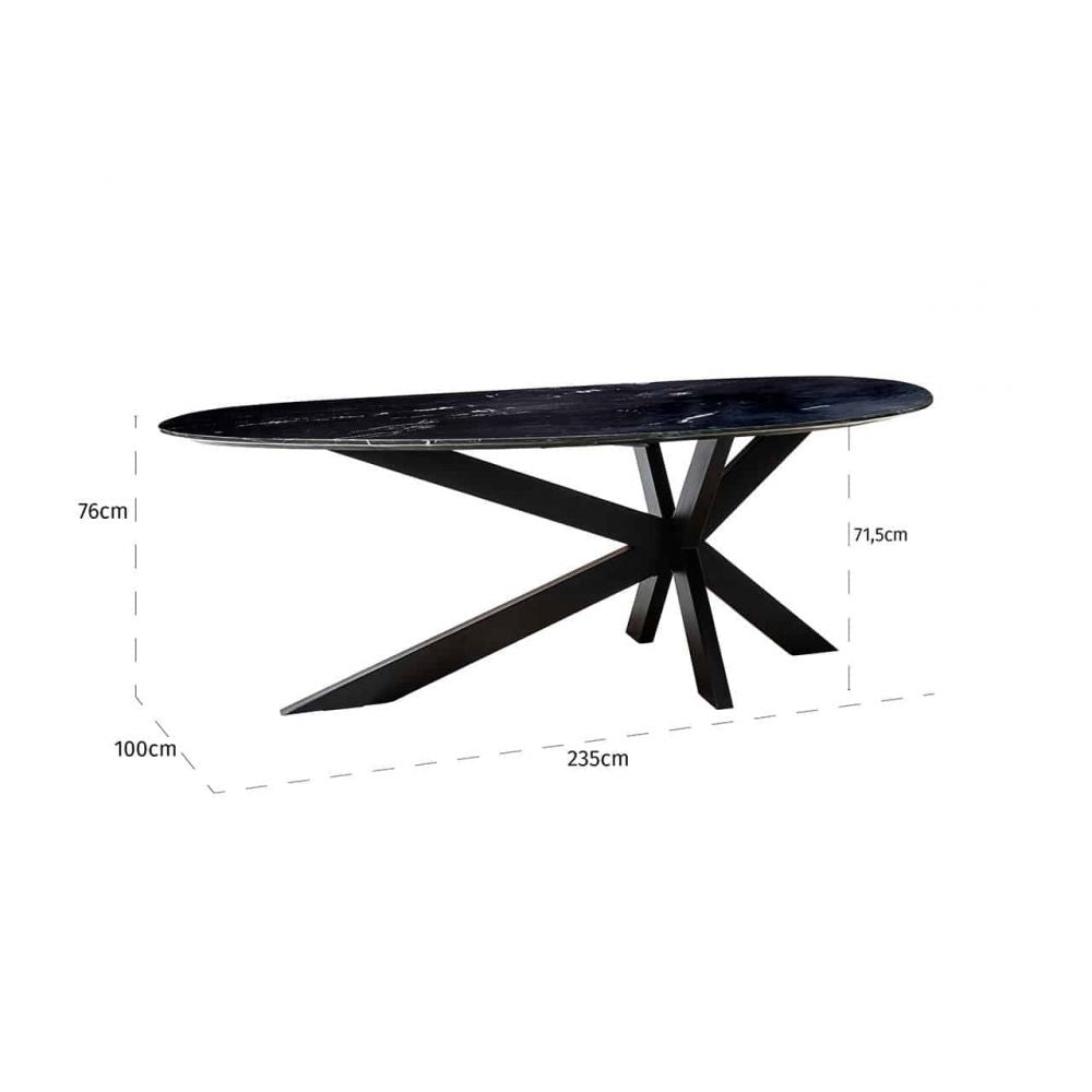 Masa Asimetrica de 8-10 persoane din Marmura Negru si Metal Negru L220xH76cm Trocadero Richmond Interiors