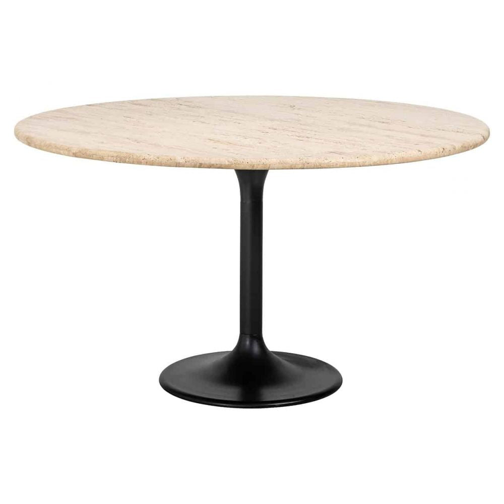 Masa Rotunda de 4-6 persoane din Travertin Bej si Metal Negru D140xH78cm Hampton Richmond Interiors