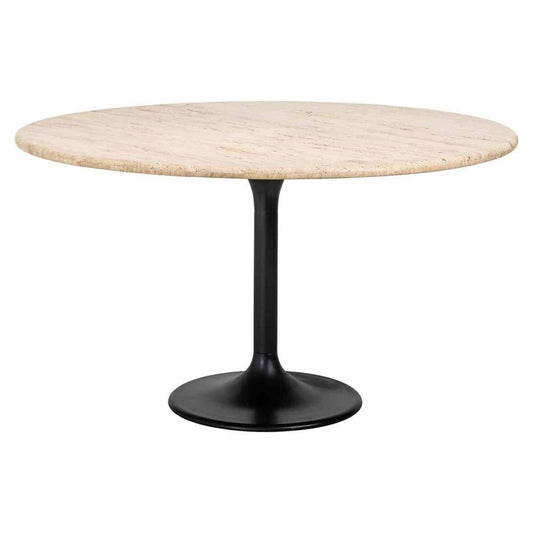 Masa Rotunda de 4-6 persoane din Travertin Bej si Metal Negru D140xH78cm Hampton Richmond Interiors