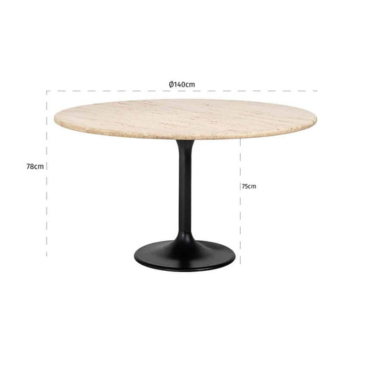 Masa Rotunda de 4-6 persoane din Travertin Bej si Metal Negru D140xH78cm Hampton Richmond Interiors