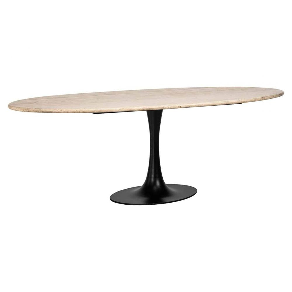 Masa Ovala de 8-10 persoane din Travertin Bej si Metal Negru L230xH78cm Hampton Richmond Interiors