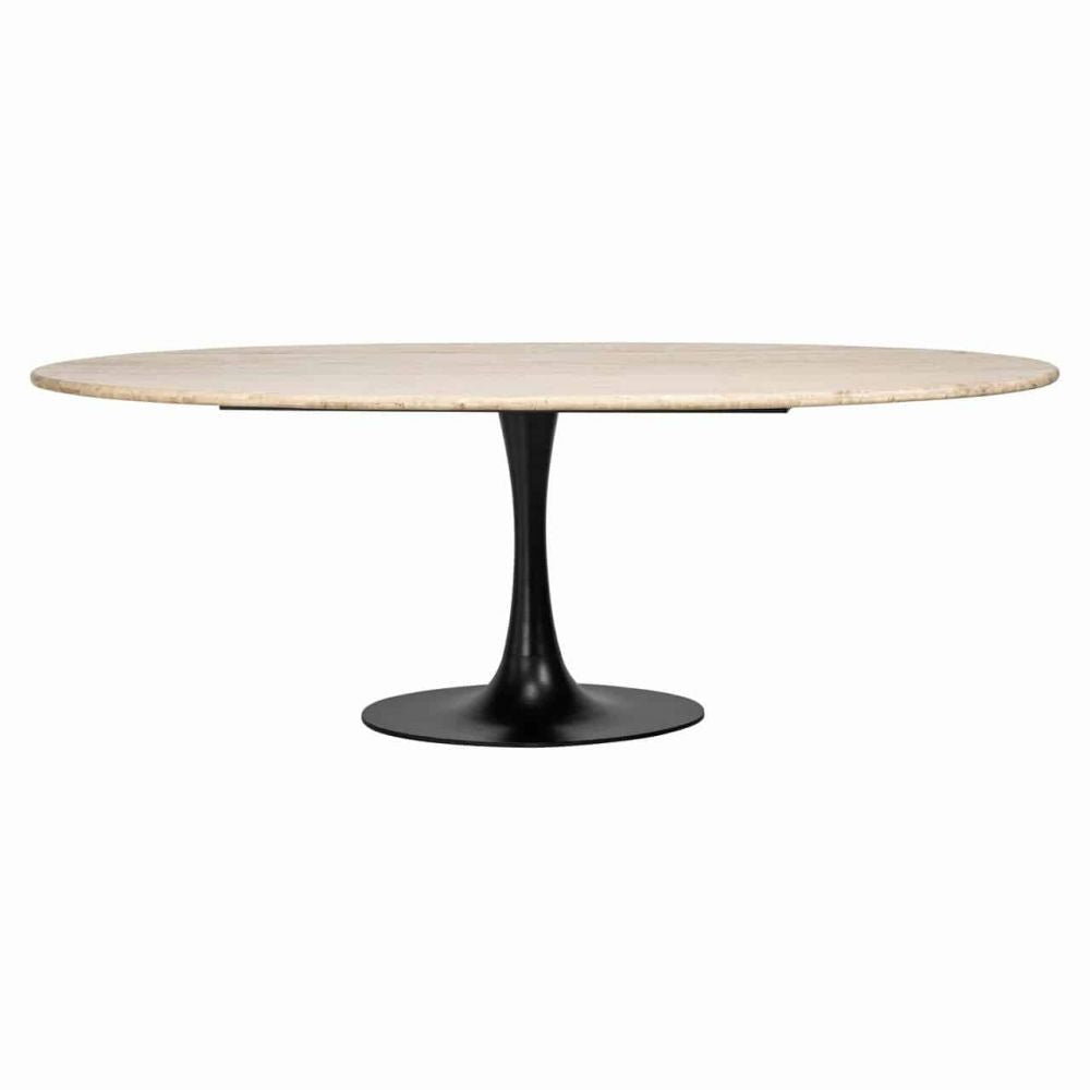 Masa Ovala de 8-10 persoane din Travertin Bej si Metal Negru L230xH78cm Hampton Richmond Interiors